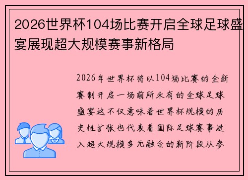 2026世界杯104场比赛开启全球足球盛宴展现超大规模赛事新格局 2026世界杯104场比赛开启全球足球盛宴展现超大规模赛事新格局